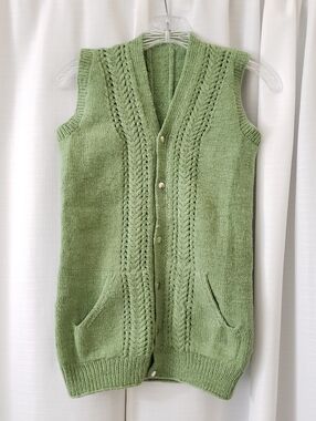 Small/Medium No Brand Green Knit Sweater Vest - Snap Button Front